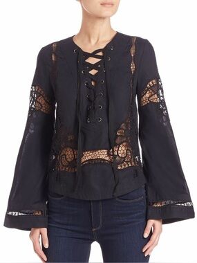 Free people Lace-Trim Long Sleeve Women’s Top - Black